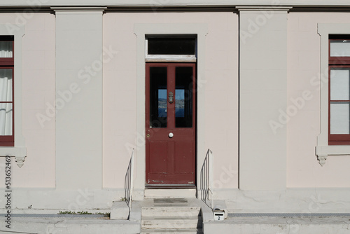 Wooden door with inserted glass panels photo