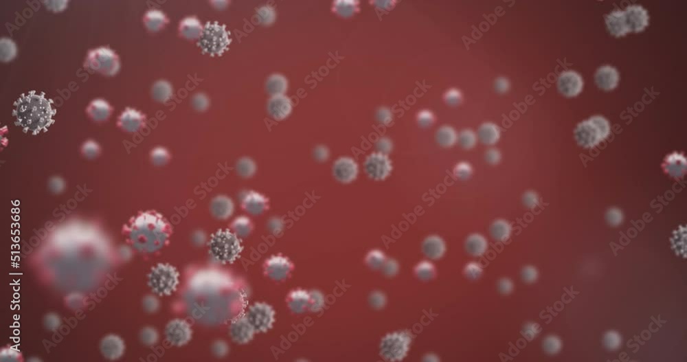 Animation of virus cells floating on red background Animation of virus cells floating on red background