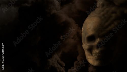 Smoking grey skull bg with empty place - war concept - abstract 3D illustration