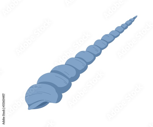 Spiral sea shell. Long swirled seashell. Marine shellfish, mollusk. Horn-shap...
