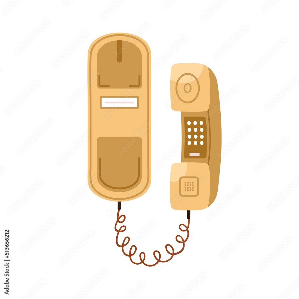 Retro push button telephone with keypad on headset. Old 70s, 80s touch