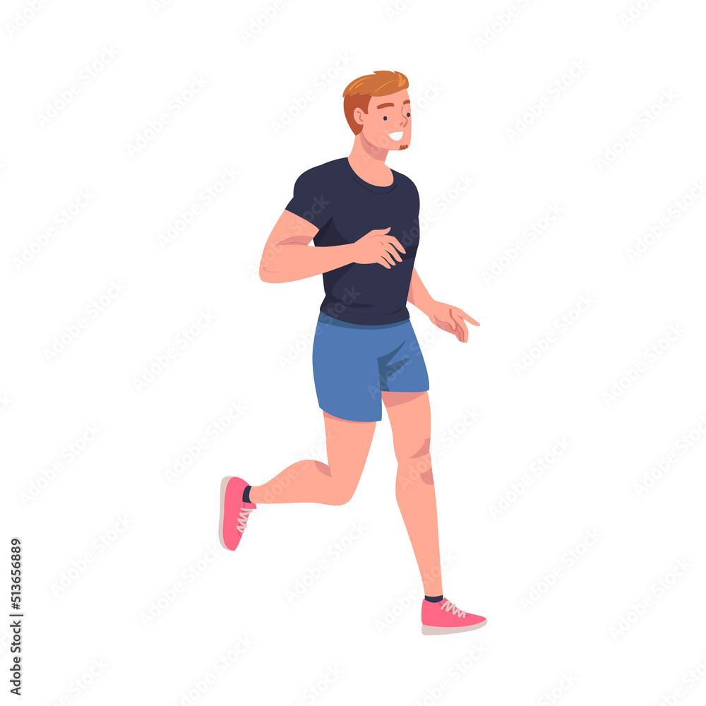 Man Character Running in Sportswear and Trainers Engaged in Sport Training and Workout Vector Illustration Man Character Running in Sportswear and Trainers Engaged in Sport Training and Workout Vector Illustration