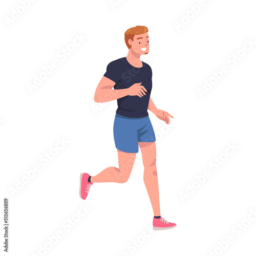 Man Character Running in Sportswear and Trainers Engaged in Sport Training and Workout Vector Illustration