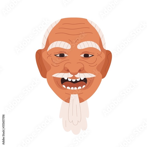 Asakura-jo, kabuki noh mask of old man with beard. Japan theater face of seni...