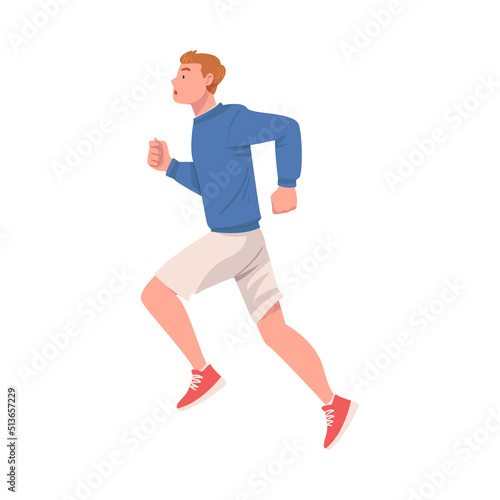 Man Character Running in Sportswear and Trainers Engaged in Sport Training and Workout Vector Illustration