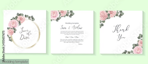 Wallpaper Mural Vector floral template for wedding invitations. Pink roses, eucalyptus, gold frame. Floral pattern on invitation card Torontodigital.ca