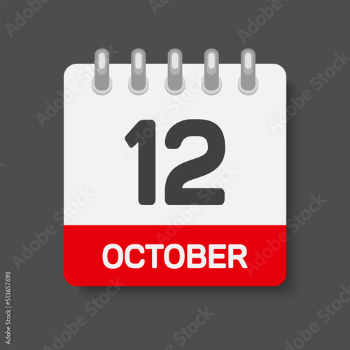 Icon page calendar day 12 October, template date