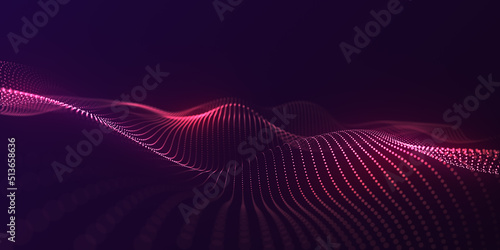 Technology digital wave background concept. Wave stream digital illustration. Network line connects to stream. Falling cyber particles. Big data stream. 3d rendering