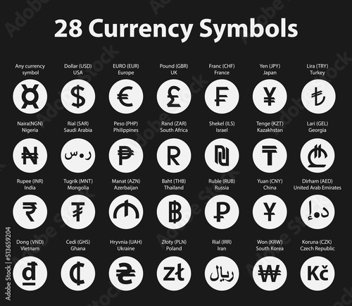 Vector currency symbols (world money)