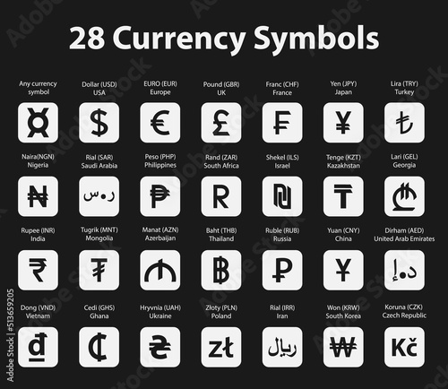 Vector currency symbols (world money)