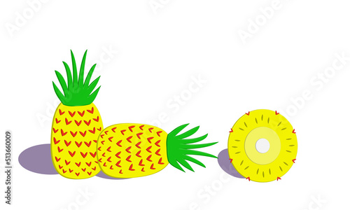 Pineapple and slice icon vector cartoon illustration, purple background, best for your decoration images. Ananas comosus photo