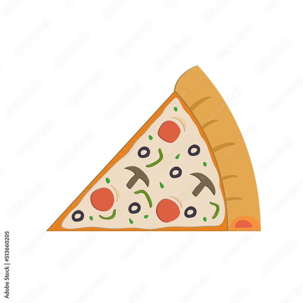 Pizza slices topped with melted cheese, sausage, mushrooms, olives and green peppers Pizza slices topped with melted cheese, sausage, mushrooms, olives and green peppers