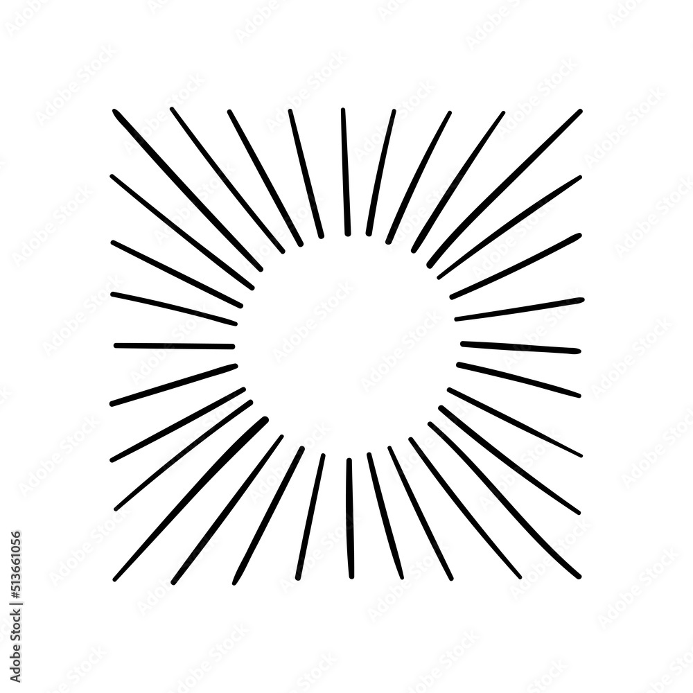 Fototapeta premium Sunburst, explosion effects, vintage doodle isolated on white background
