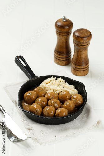 Greek Meatballs or Keftedes with mashed Potato photo