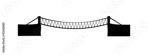 Suspension Bridge silhouette. Transport road construction. Isolated on white background. Vector