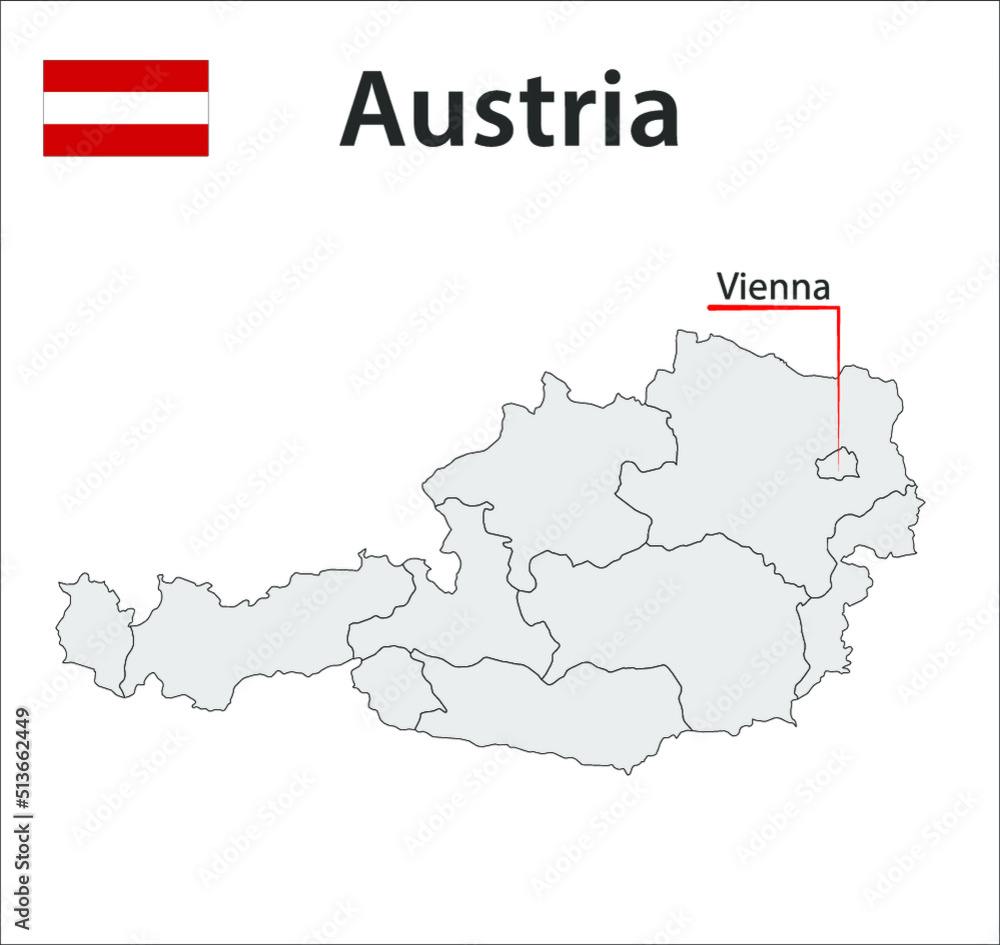 Fototapeta premium Map with city boundaries and the flag of Austria.