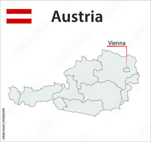 Map with city boundaries and the flag of Austria.
