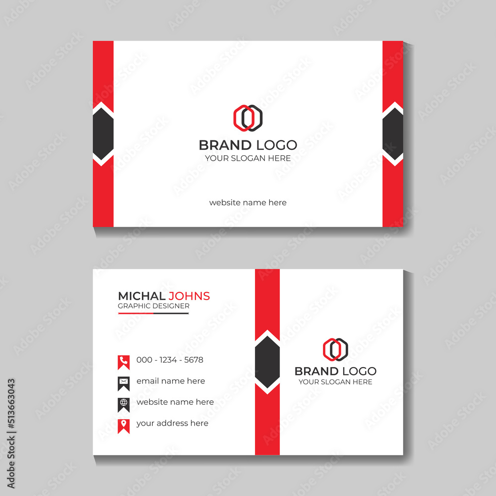 Modern Red and White Business Card Design. Professional Business Card Template. Flat Design Abstract Creative Modern Red and White Business Card Design. Professional Business Card Template. Flat Design Abstract Creative