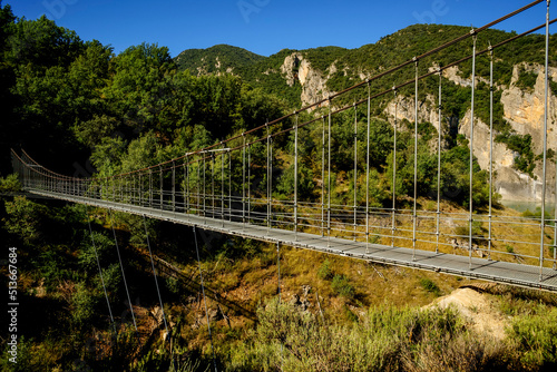 Congost de Mont-Rebei.Puente colgante. Macizo del Montsec. Lleida.Cordillera pirenaica.Catalunya.España.