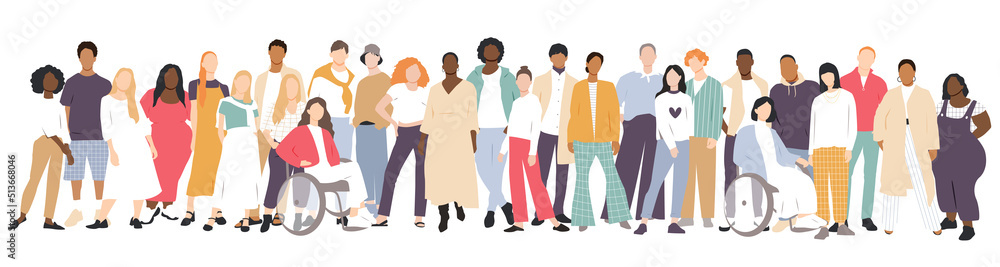 Obraz premium People stand side by side together. Flat vector illustration.