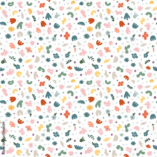 Seamless pattern with abstract shapes. Simple colored doodles