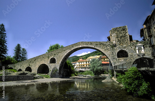 Puente romanico sobre el rio Ter(pont Nou. s.XII).Camprodon.Pirineos,Girona.Catalunya.España. photo