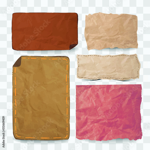 Set of old brown paper sheets. set of old papyrus