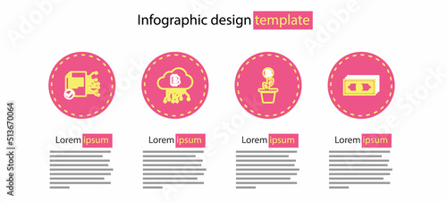 Set line Cryptocurrency key, bitcoin, cloud mining and Smart contract icon. Vector