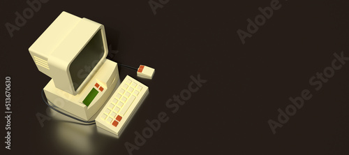 stylized old 80's retro computer 3D computer generated image
