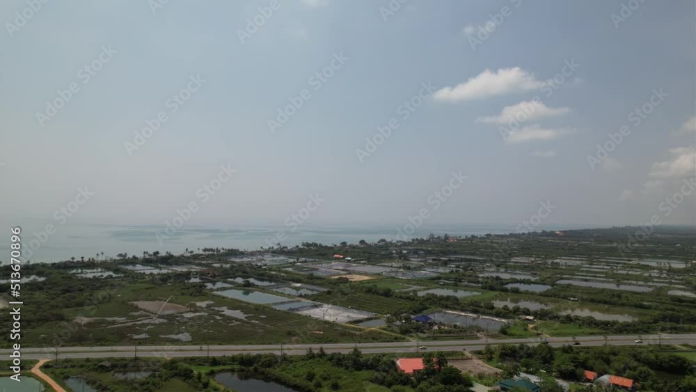Aerial view of the shrimp pond.  
The Shrimp farming in thailand 
