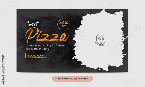 Delicious food pizza video thumbnail cover template. pizza video web banner