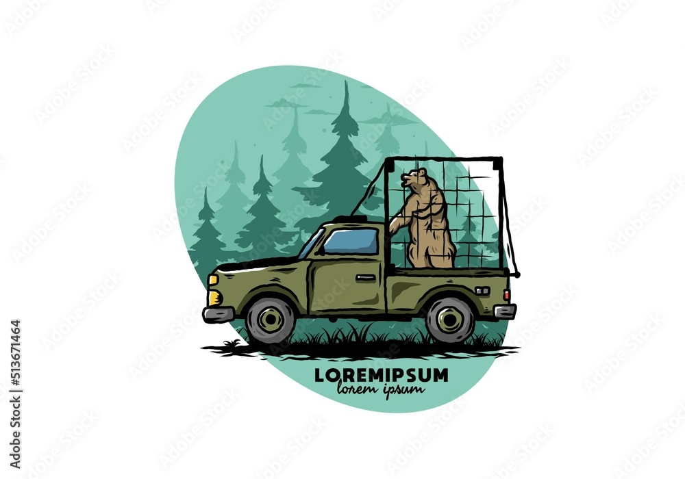 Obraz premium Big bear in cage on car illustration