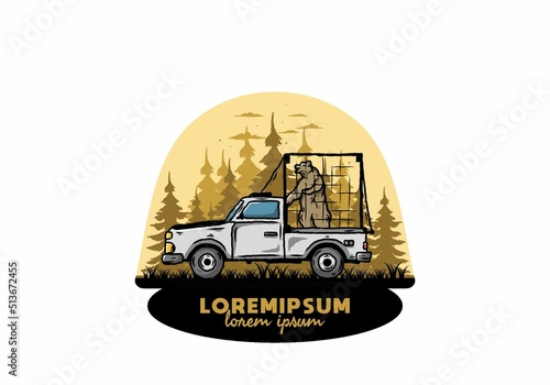 Big bear in cage on car illustration