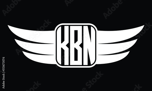 KBN three Letter Wings Flying Initial wing symbol minimalist creative concept flag icon professional logo design Vector template with abstract black and white tattoo photo