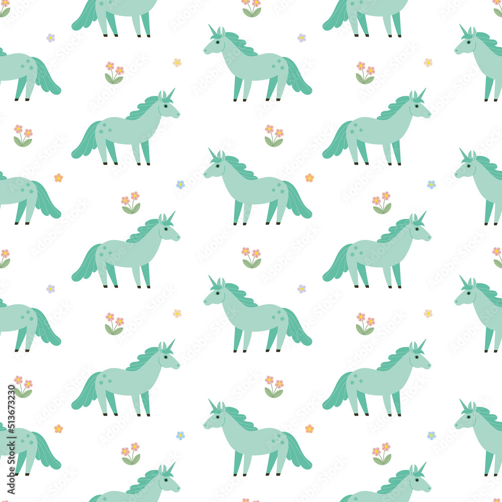 Green Unicorn Pattern Vector Illustration