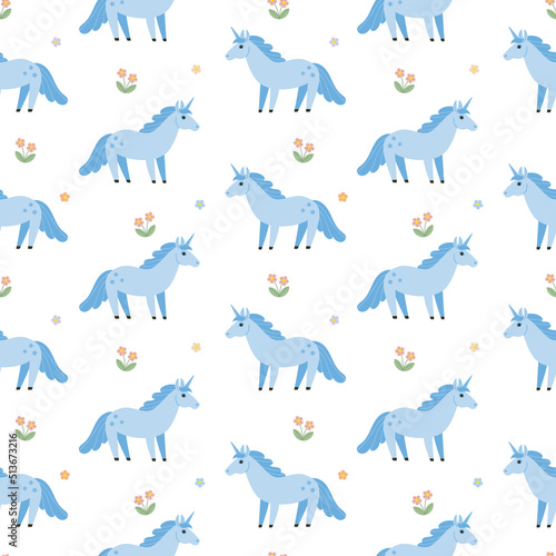 Blue Unicorn Seamless Pattern Vector