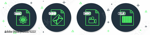 Set line MSG file document, MOV, MAX and XLS icon. Vector