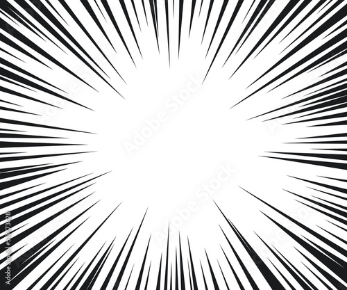 Manga speed burst frame. Radial anime speed lines. Crash zoom effect for comic book. Radial lines overlay template. Manga brust frame. Cartoon boom effect. Vector illustration on white background.