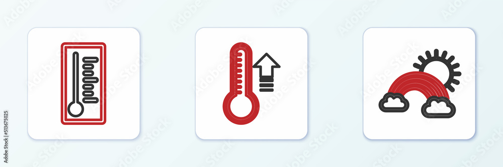 Set line Rainbow with clouds and sun, Meteorology thermometer and icon. Vector Set line Rainbow with clouds and sun, Meteorology thermometer and icon. Vector