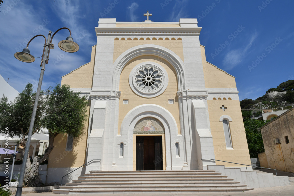 The facade of a church in Santa Cesarea Terme, an Apulian village in the province of Lecce in Italy.