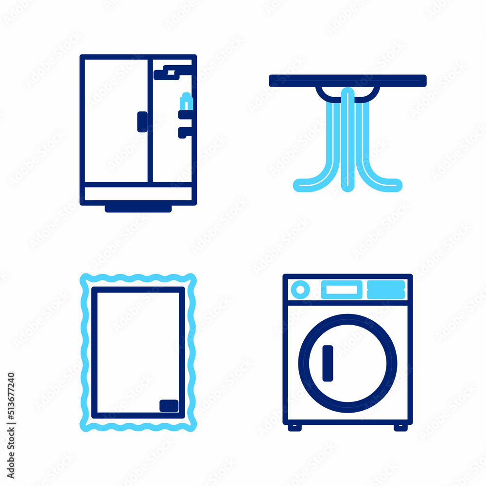 Set line Washer, Picture, Round table and Shower cabin icon. Vector Set line Washer, Picture, Round table and Shower cabin icon. Vector