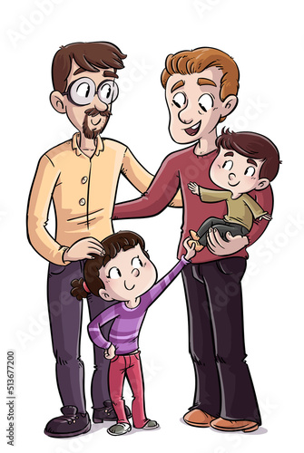 Illustration of gay family with children