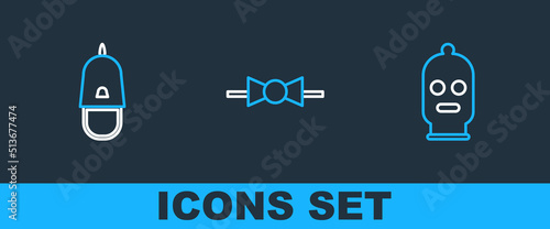 Set line Balaclava, Police cap with cockade and Bow tie icon. Vector