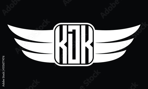 KDK three Letter Wings Flying Initial wing symbol minimalist creative concept flag icon professional logo design Vector template with abstract black and white tattoo photo