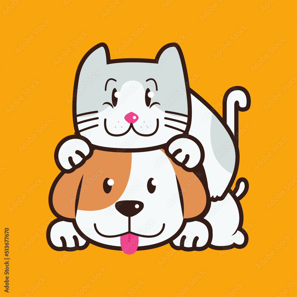 cute smiling dog and cat illustration logo cute smiling dog and cat illustration logo