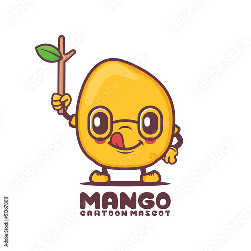 mango fruit cartoon with twig. fresh fruit vector illustration