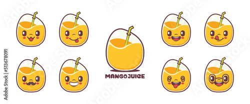 mango juice cartoon. fresh natural drink vector illustration. icon, emoticons, cartoons