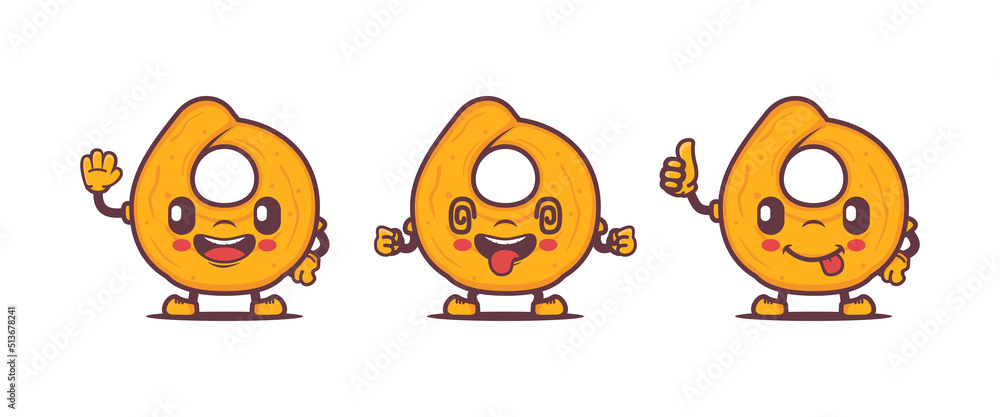 Obraz premium Taralli cartoon. italian snack vector illustration, with different poses and expressions