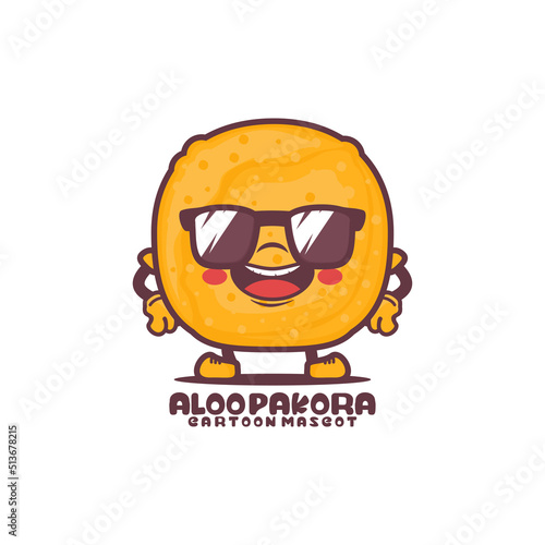 Aloo Pakora cartoon mascot. traditional indian food vector illustration
