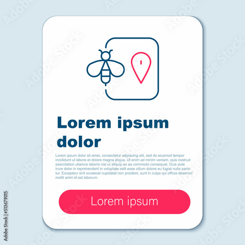 Line Bee location map pin pointer icon isolated on grey background. Farm animal map pointer. Colorful outline concept. Vector